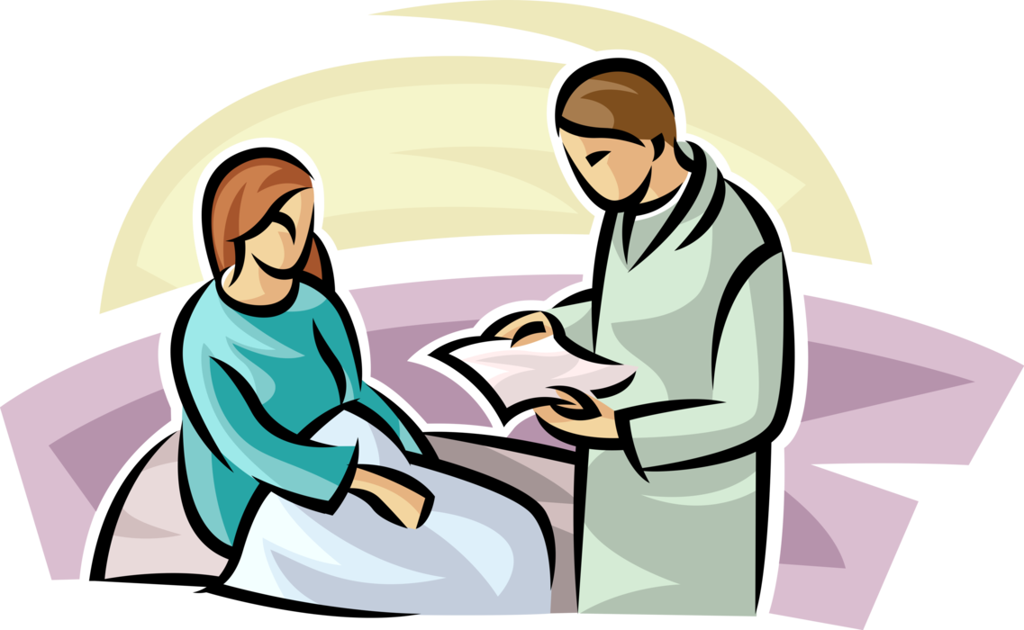 Vector Illustration of Pregnant Expectant Mother Receives Checkup from Medical Doctor Obstetrician