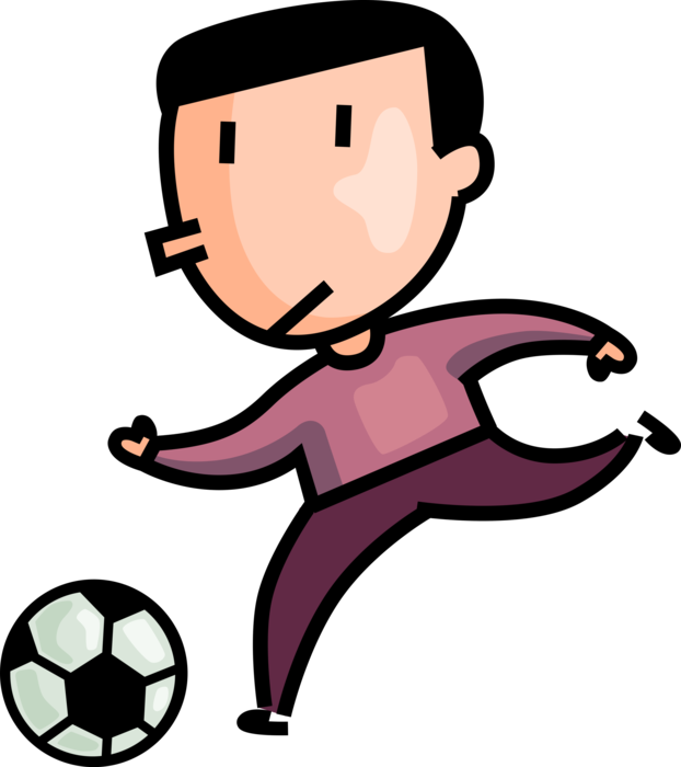 Vector Illustration of Sport of Soccer Football Player Kicks Ball During Game