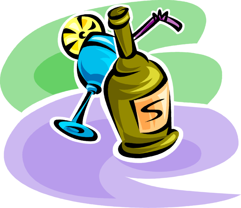 Vector Illustration of Alcohol Bottle and Cocktail Glass