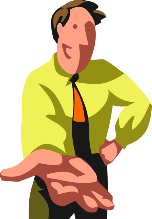 Vector Illustration of Quid Pro Quo Businessman Looks for Charity Handout with Hand Outstretched