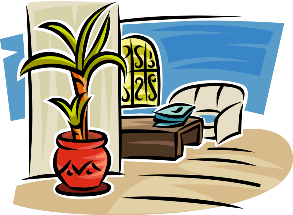 Vector Illustration of Living Room Furniture with Potted Plant in Home