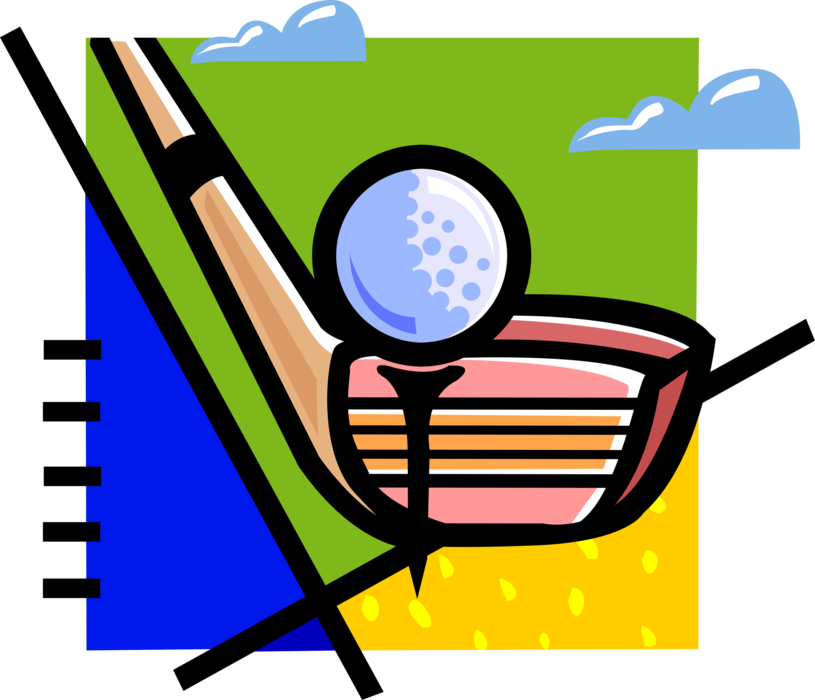 Vector Illustration of Sport of Golf Club and Ball on Golfing Tee