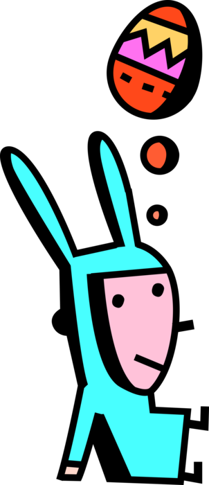 Vector Illustration of Boy in Easter Bunny Costume Dreams of Easter Eggs