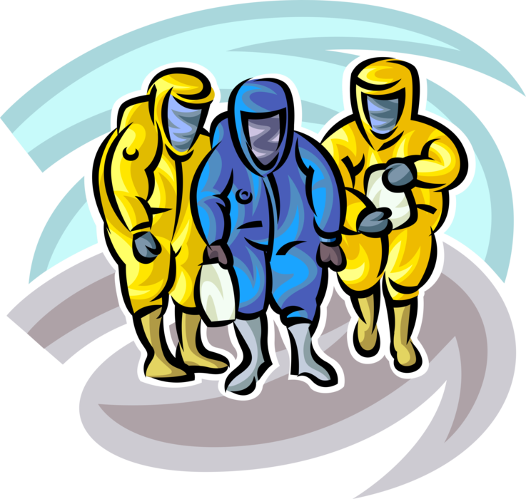 Vector Illustration of Homeland Security Personnel in Hazmat Suits Handle Contaminated Hazardous Materials