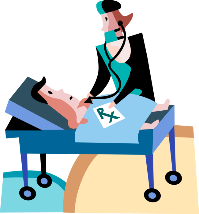 Vector Illustration of Health Care Professional Doctor Physician with Hospital Patient Receiving Care