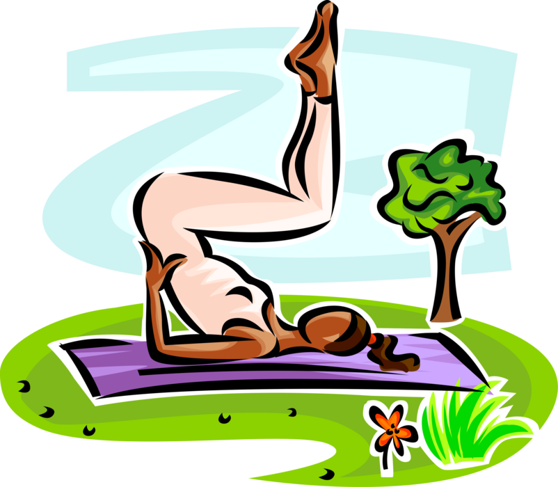 Vector Illustration of Physical Fitness Exercise Workout Stretching in Natural Environment