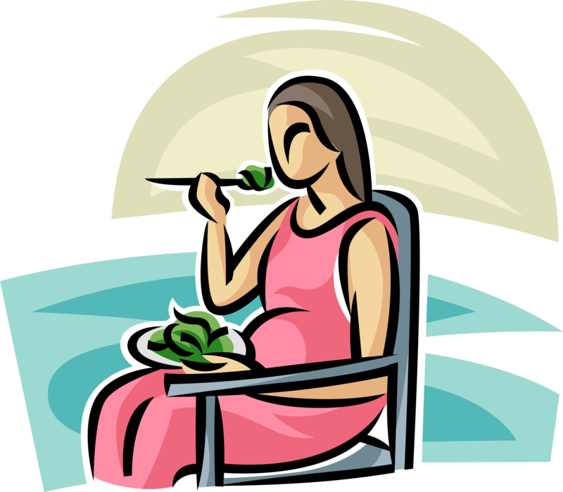 Vector Illustration of Pregnant Expectant Mother Eating in Hospital Chair