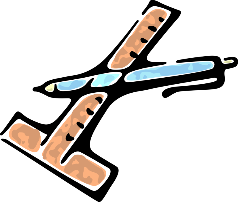 Vector Illustration of T-Square Technical Drawing Instrument used by Draftsmen on Drafting Table and Pen Writing Instrument