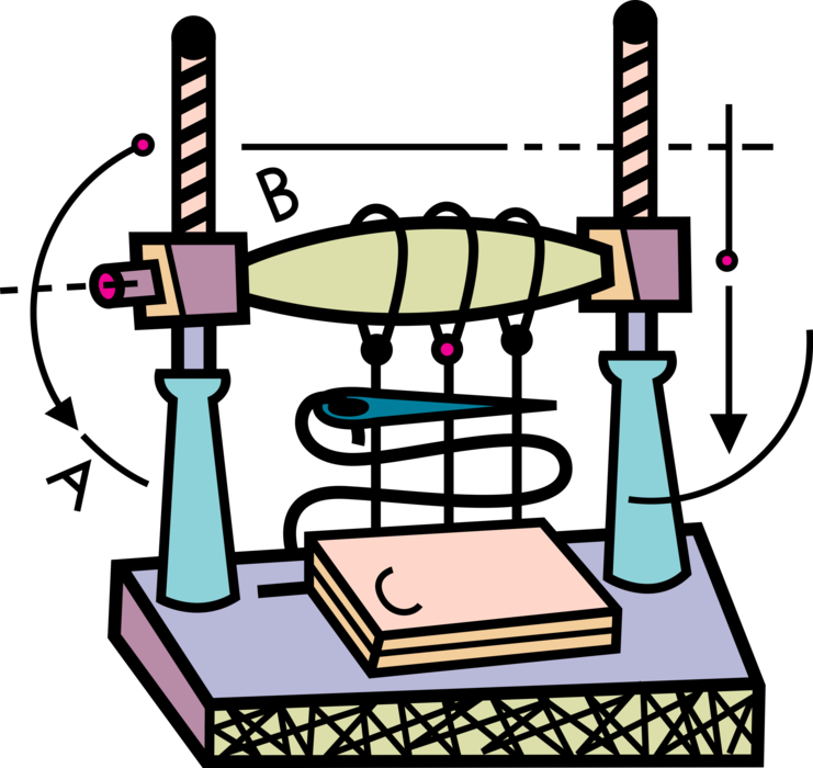 Vector Illustration of Octavo Bookbinding Equipment Sewing Frame of Folded Signature Pages