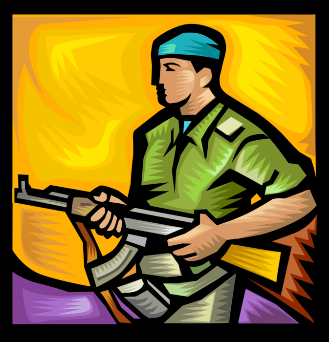 Vector Illustration of United Nations UN Peace Keeping Soldier with Rifle Weapon