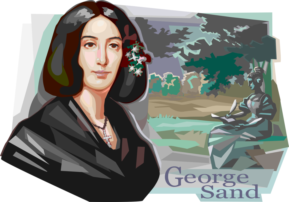Vector Illustration of George Sand, Amantine-Lucile-Aurore Dupin, French Romantic Writer and Novelist