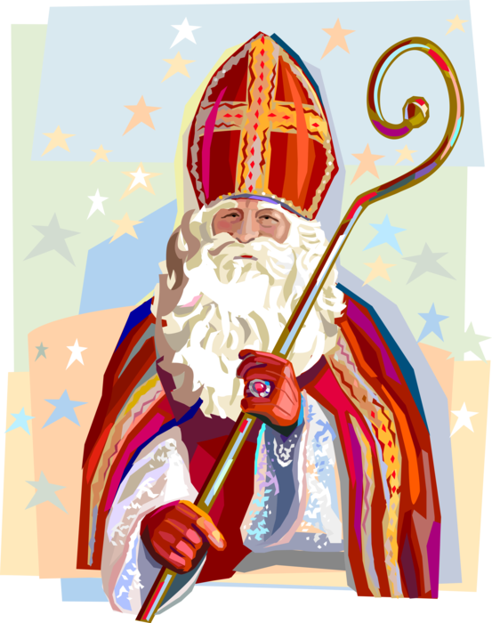 Vector Illustration of Dutch Christmas Sinterklaas Saint Nicholas, Holland, The Netherlands