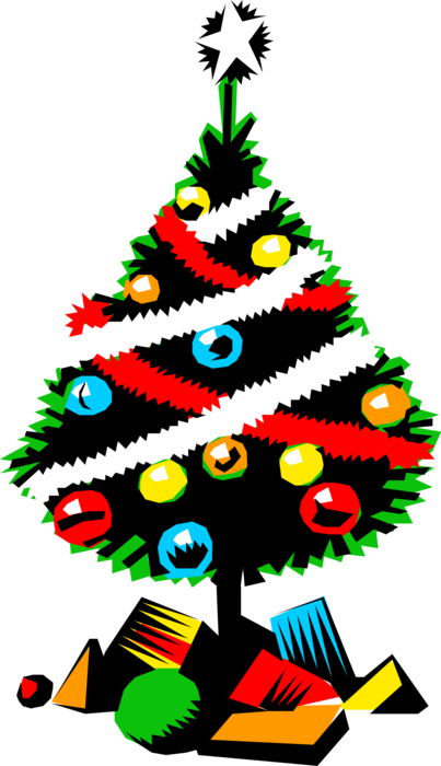 Vector Illustration of Christmas Tree Decorated with Ornaments