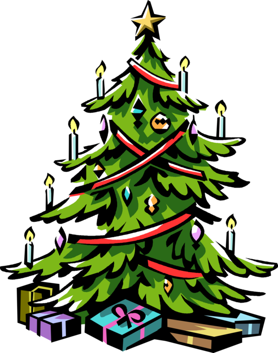 Vector Illustration of Evergreen Christmas Tree with Ornament Decorations