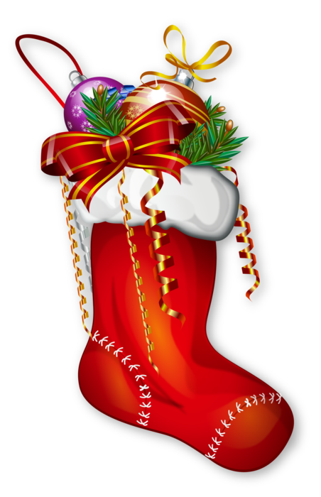Christmas Stocking with Bows and Ornaments
