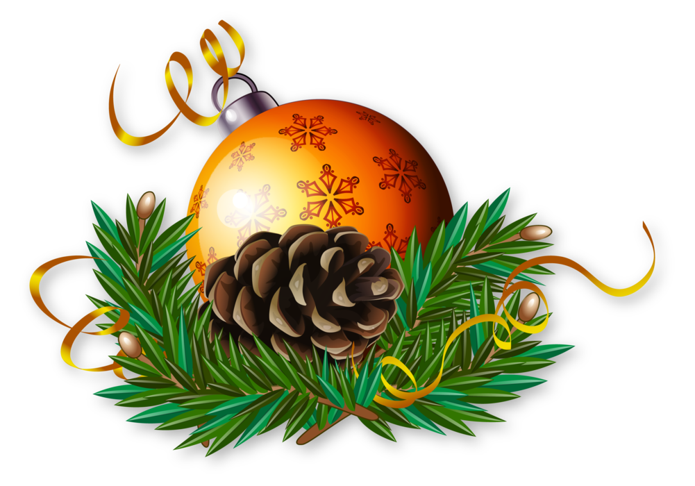 Christmas Ornament with pine cone in a nest of pine needles with yellow ribbon 