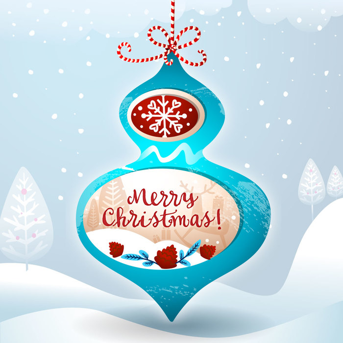 Merry Christmas Ornament Card Design in winter scene