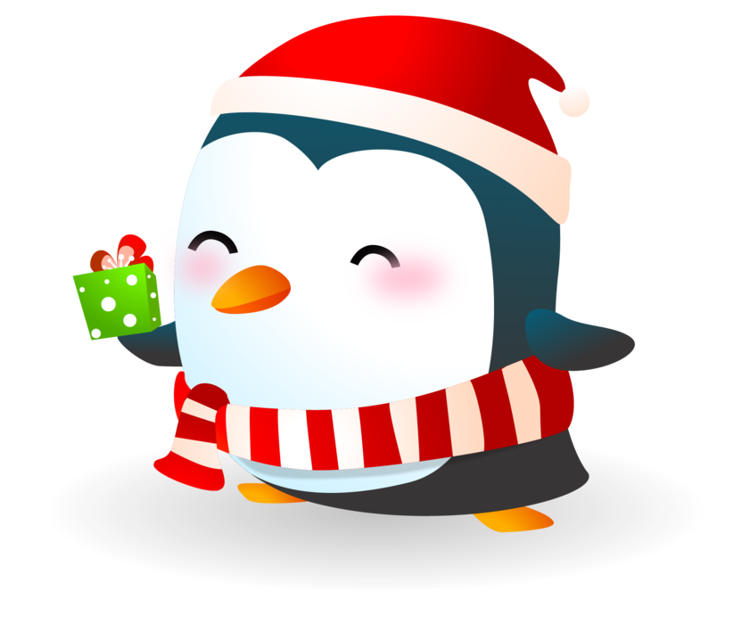 Penguin holding a Christmas present