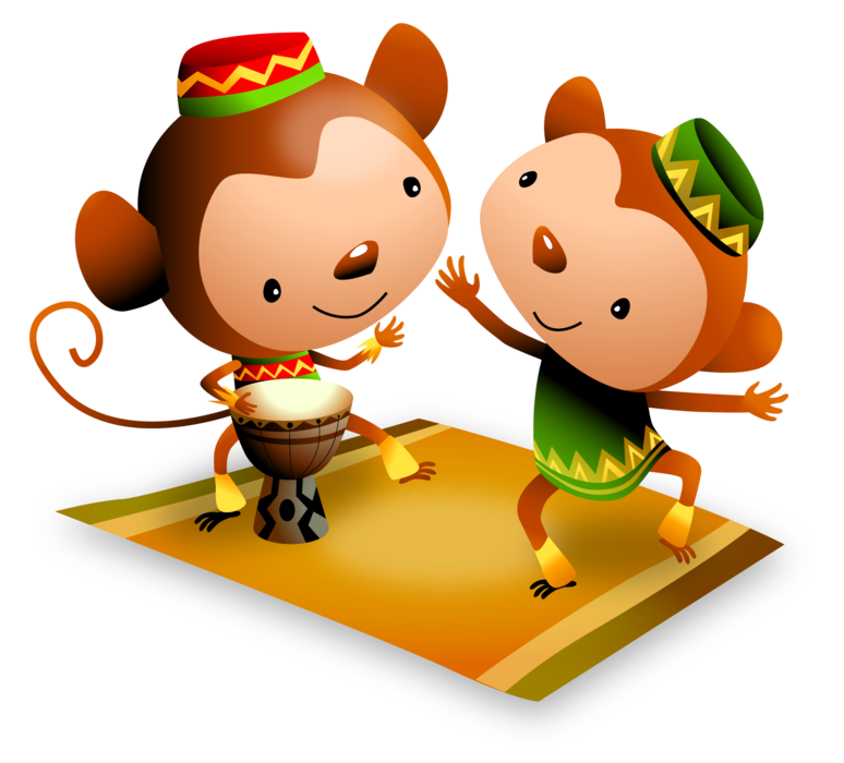 Kwanzaa Celebrating Monkeys Play Djembe Drum and Dance on Mkeka Decorative Mat