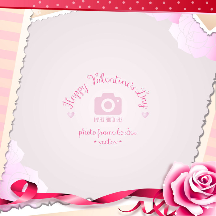 Valentine's Day Rose and Romantic Hearts Photo Frame Scrapbook design
