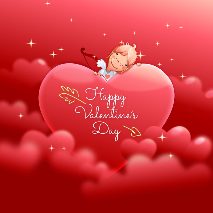 Valentine's Day Happy Valentine's Day Cupid with Heart Vector Illustration
