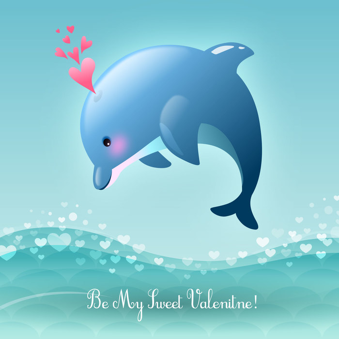 Valentine's Day Be My Sweet Valentine Leaping Dolphin Vector Illustration
