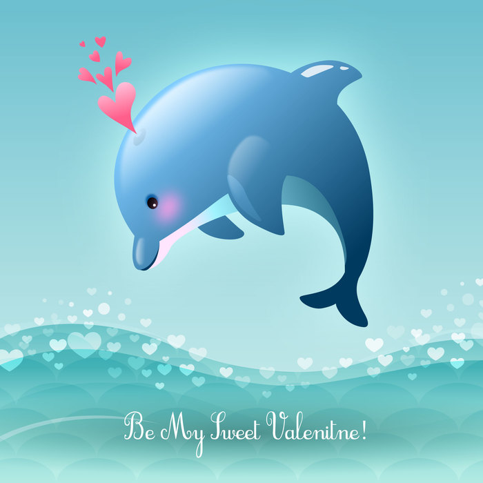 Valentine's Day Be My Sweet Valentine Leaping Dolphin Vector Illustration
