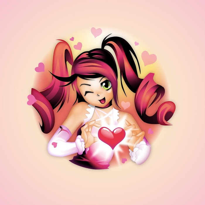 Valentine's Day Anime Sweetheart with Love Forever Heart Vector Illustration
