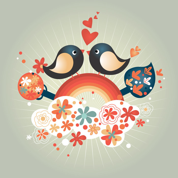 Valentine's Day Love Birds Exchange Romantic Hearts Vector Illustration
