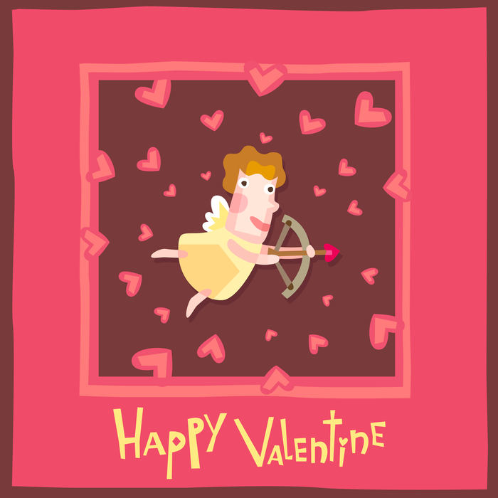 Valentine's Day Greeting Card Design with Cupid Shooting Love Arrow Vector Illustration
