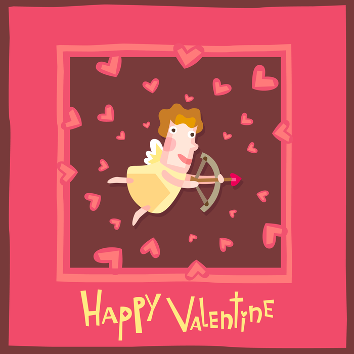 Valentine's Day Greeting Card Design with Cupid Shooting Love Arrow Vector Illustration
