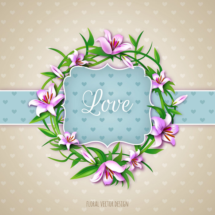 Valentine's Day Floral Love Design with Flower Blossoms Vector Illustration
