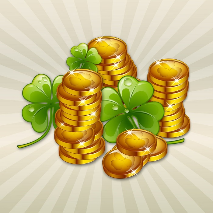 St. Patrick's Day Stack of Lucky Golden Coins with Shamrock