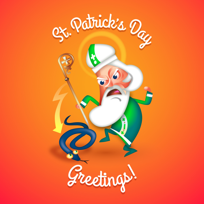 St. Patrick Banishes Snakes from Ireland Vector Illustration
