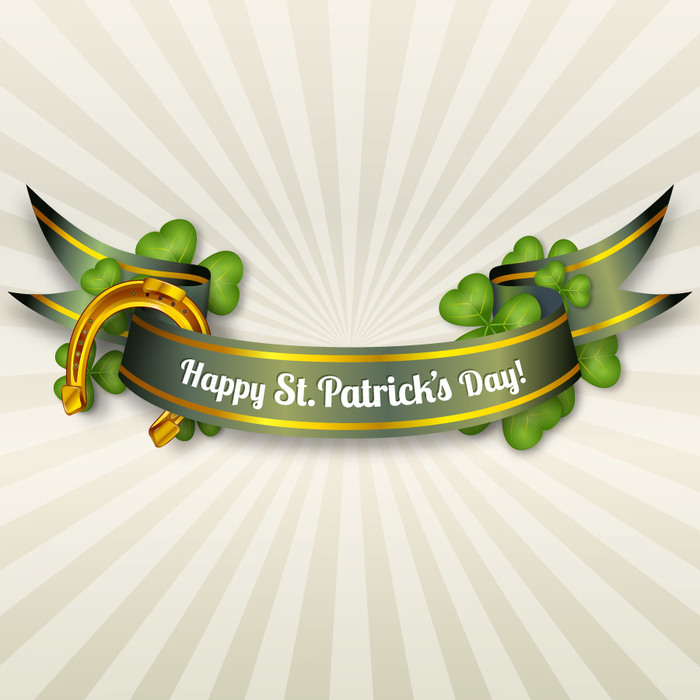 Happy St. Patrick's Day Ribbon with Horseshoe and Shamrock