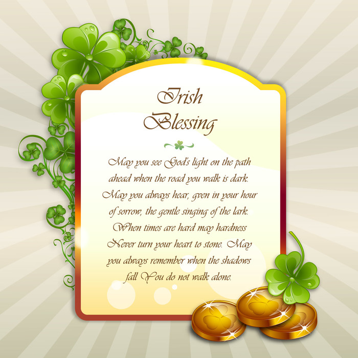 St. Patrick's Day Irish Blessing Shamrocks and Gold Coins Vector Illustration
