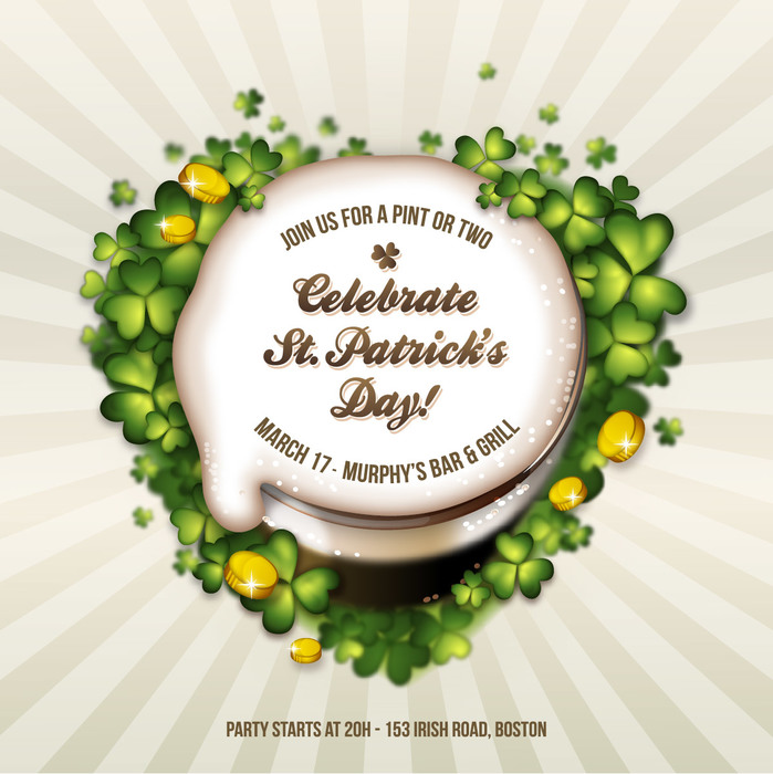 St. Patrick's Day Celebration Mug of Frothy Beer Vector Illustration
