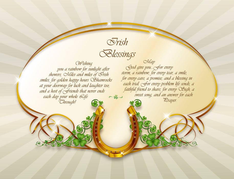 St. Patrick's Day Irish Blessing Lucky Shamrocks and Horseshoe Vector Illustration
