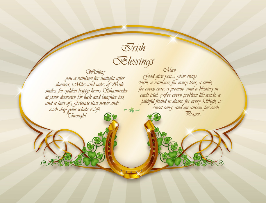 St. Patrick's Day Irish Blessing Lucky Shamrocks and Horseshoe Vector Illustration
