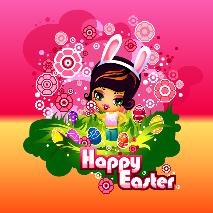 Happy Easter Anime Manga Girl Vector Illustration
