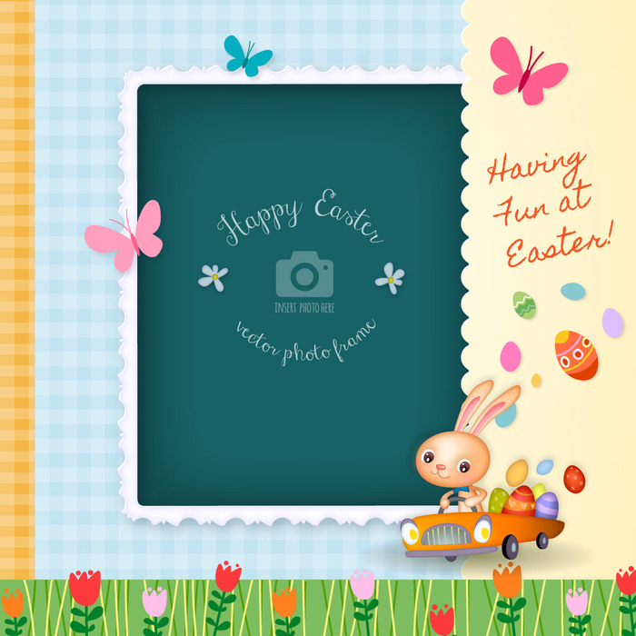 Happy Easter Decorative Vector Photo Frame Greeting Card
