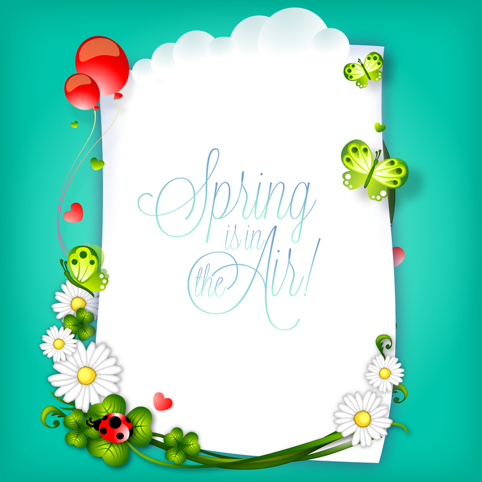 Spring is in the Air Design with Flowers and Insects Vector Illustration
