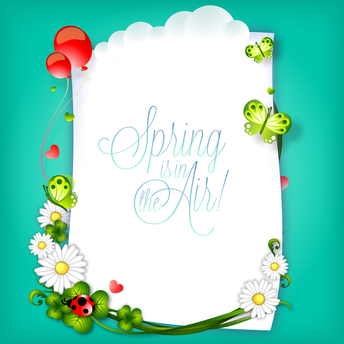 Spring is in the Air Design with Flowers and Insects Vector Illustration
