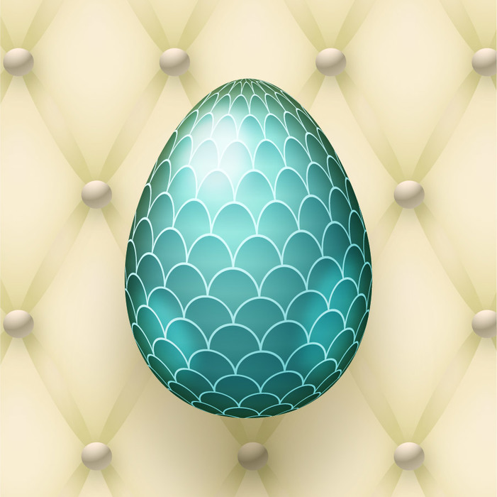 Turquoise Faberge Style Regal Easter Egg on Royal Upholstery Vector Background Illustration
