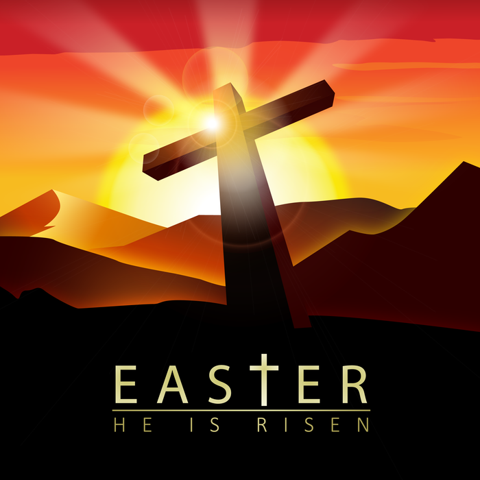 Easter Resurrection Cross with Sun Rising Vector Illustration
