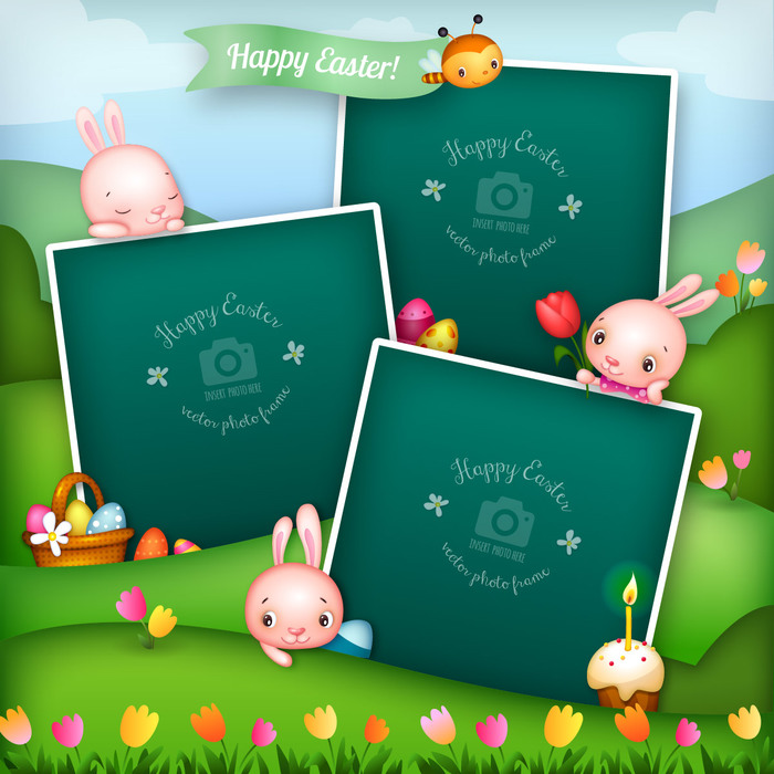Easter Story Vector Photo Frames with Cute Characters and Elements
