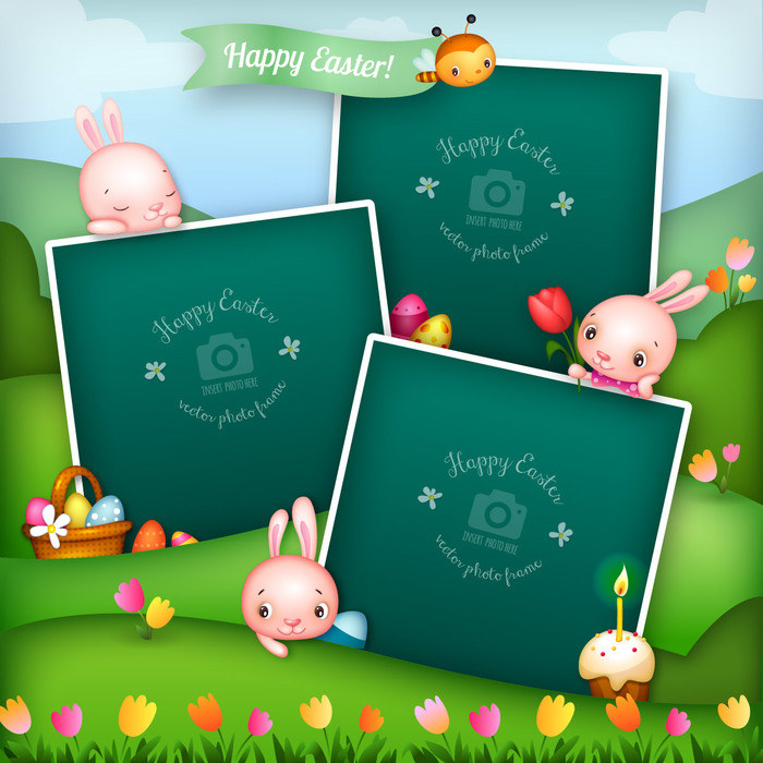 Easter Story Vector Photo Frames with Cute Characters and Elements
