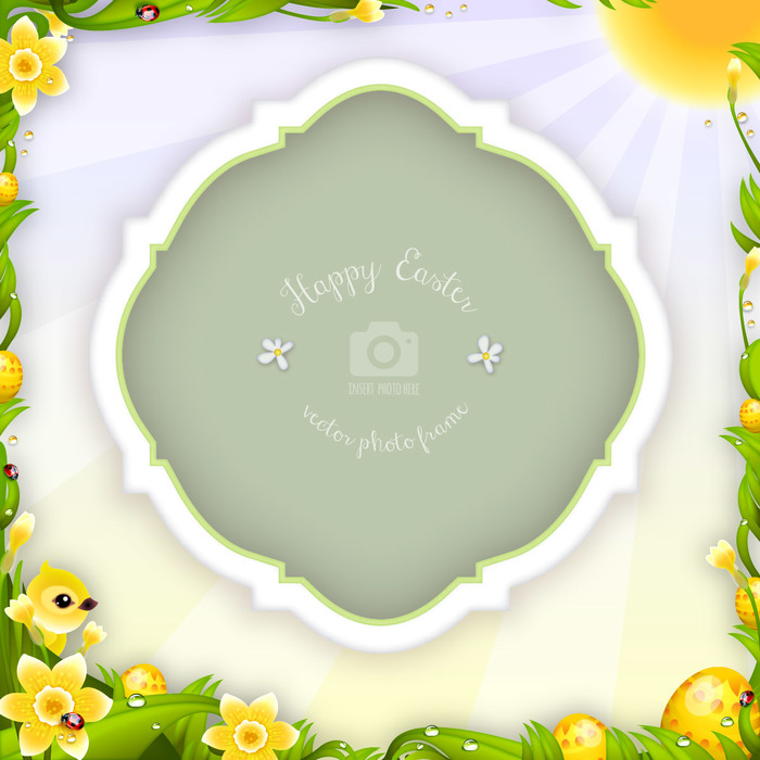 Happy Easter Daffodils Vector Photo Frame Greeting Card

