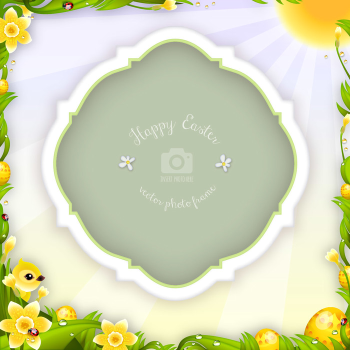 Happy Easter Daffodils Vector Photo Frame Greeting Card
