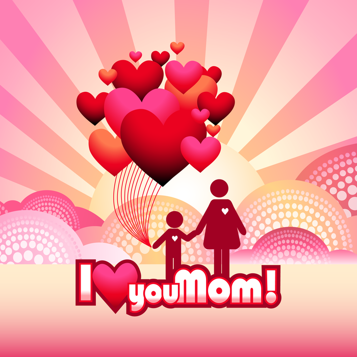 Celebrating Motherhood I Love You Mom Love Heart Balloons Vector Illustration
